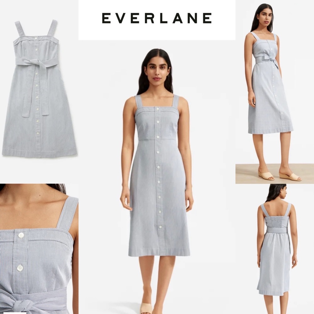 Everlane Light Blue Striped Button-Front Midi Dress